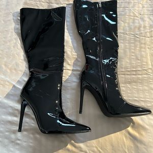 Glossy knee high boots